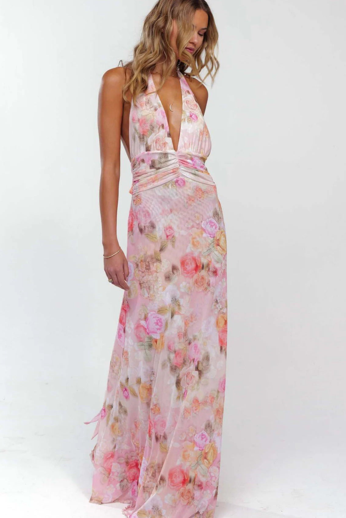 Camoni Polka Dot Maxi Dress – Cut-Out Back Bow