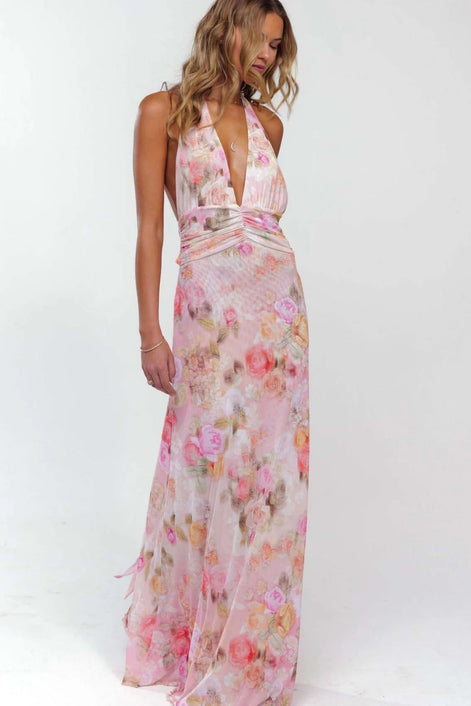 Camoni Polka Dot Maxi Dress – Cut-Out Back Bow