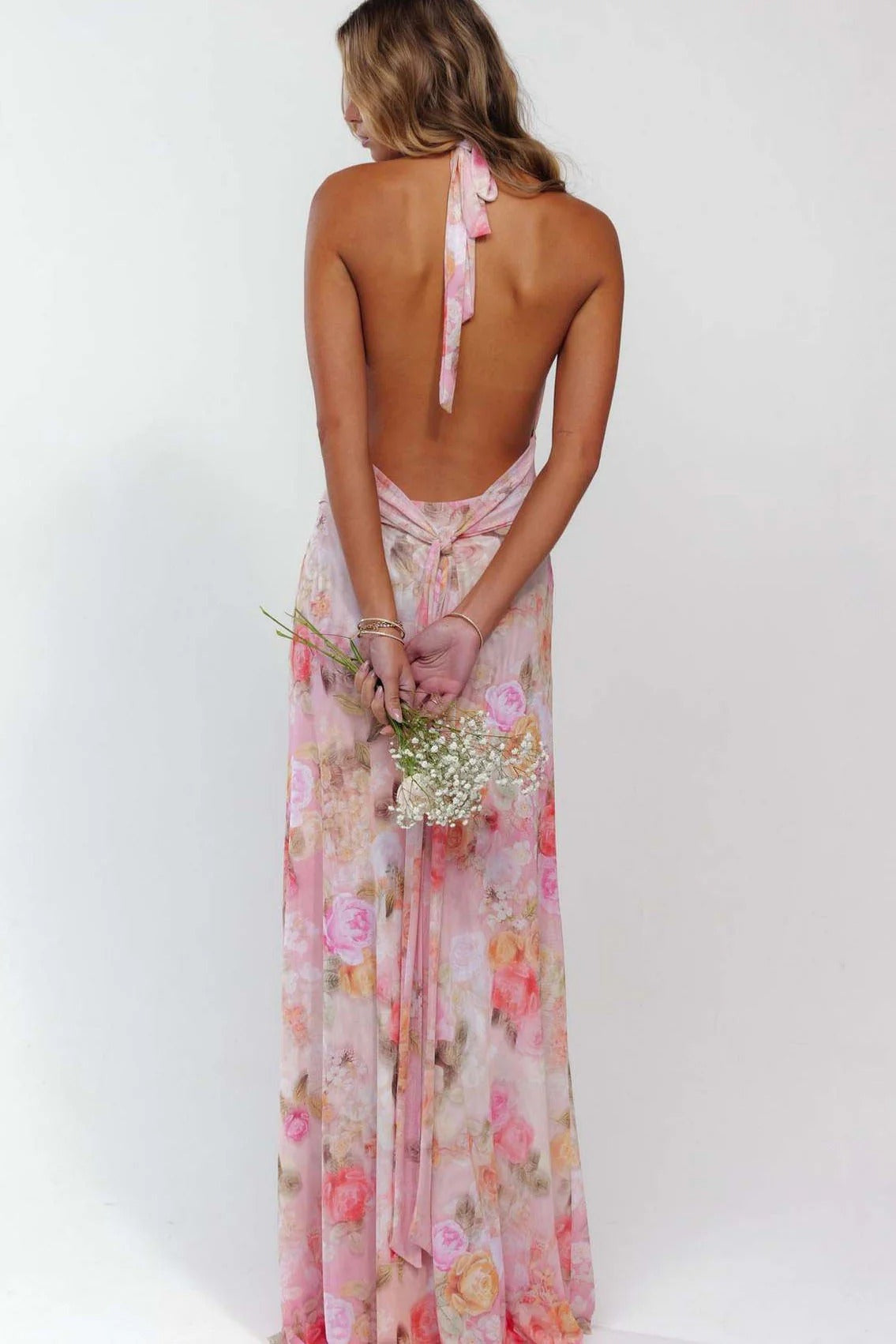 Camoni Polka Dot Maxi Dress – Cut-Out Back Bow