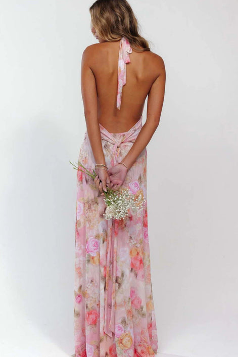 Camoni Polka Dot Maxi Dress – Cut-Out Back Bow