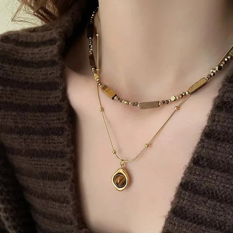2 PCS Tiger Eye Stone Necklace
