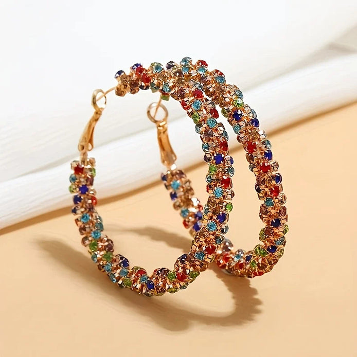 Colorblock Rhinestone Hoop Earrings