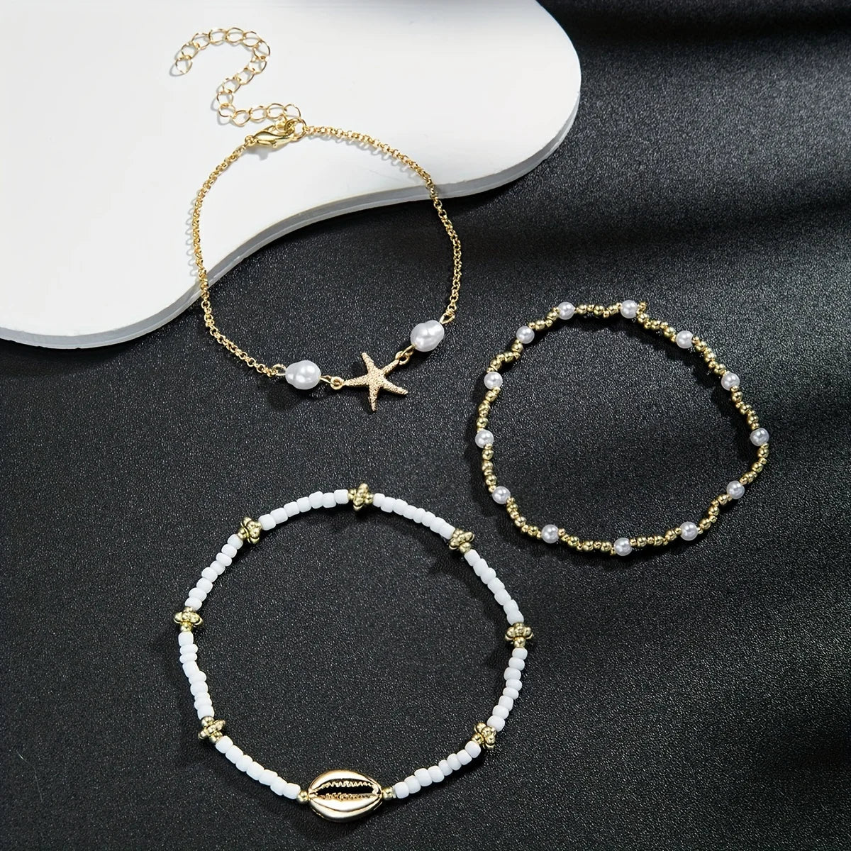 3 PCS Boho Starfish & Shell Ankle Bracelet