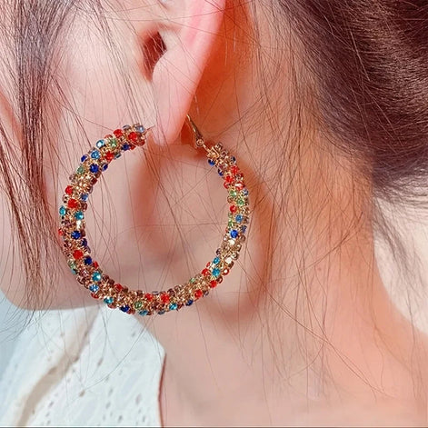Colorblock Rhinestone Hoop Earrings