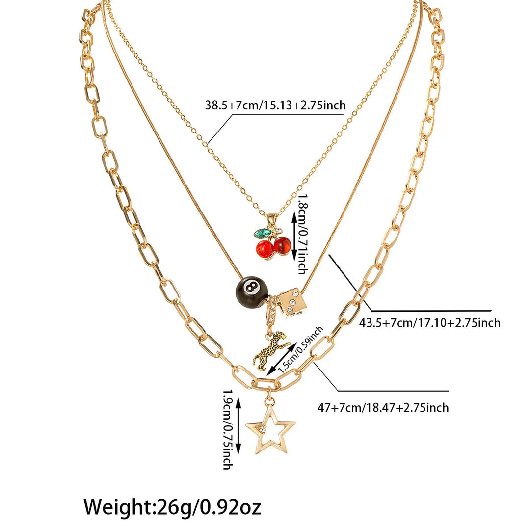 3 PCS Cherry Leopard 8 Ball Necklace