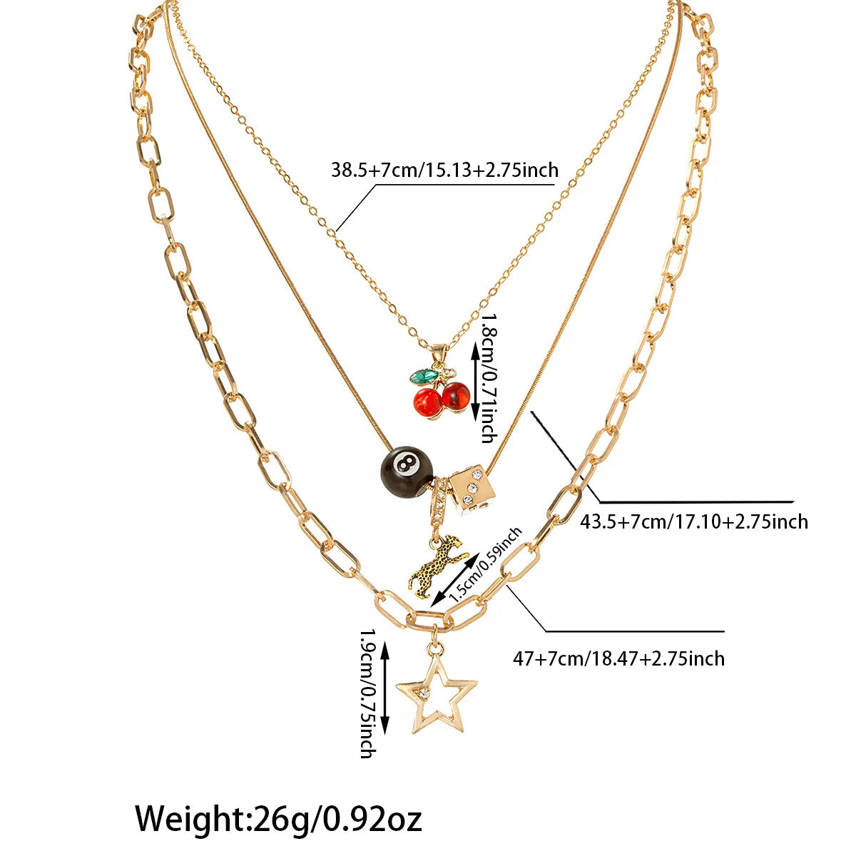 3 PCS Cherry Leopard 8 Ball Necklace