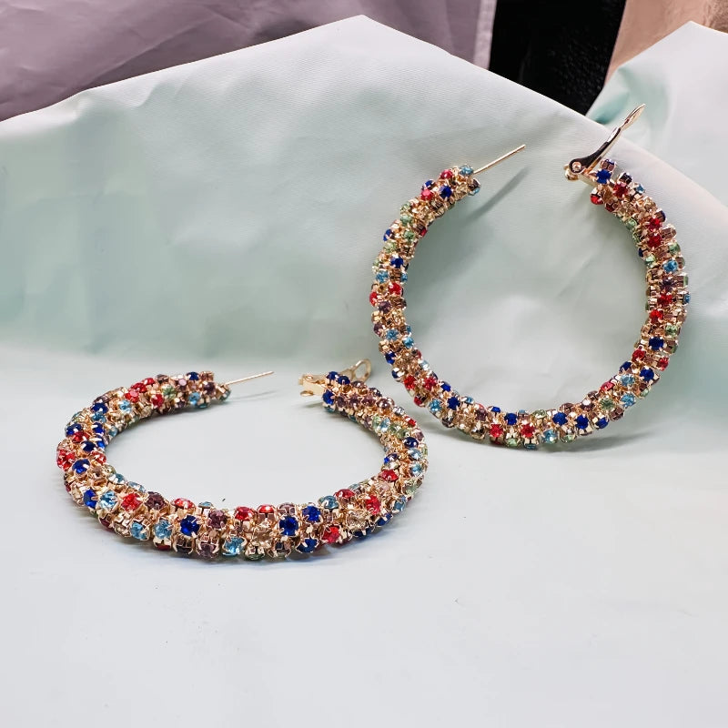 Colorblock Rhinestone Hoop Earrings