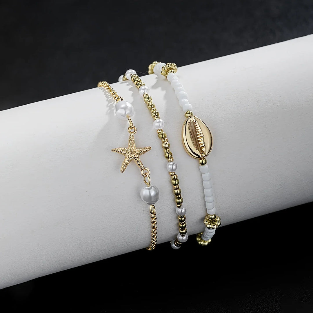 3 PCS Boho Starfish & Shell Ankle Bracelet
