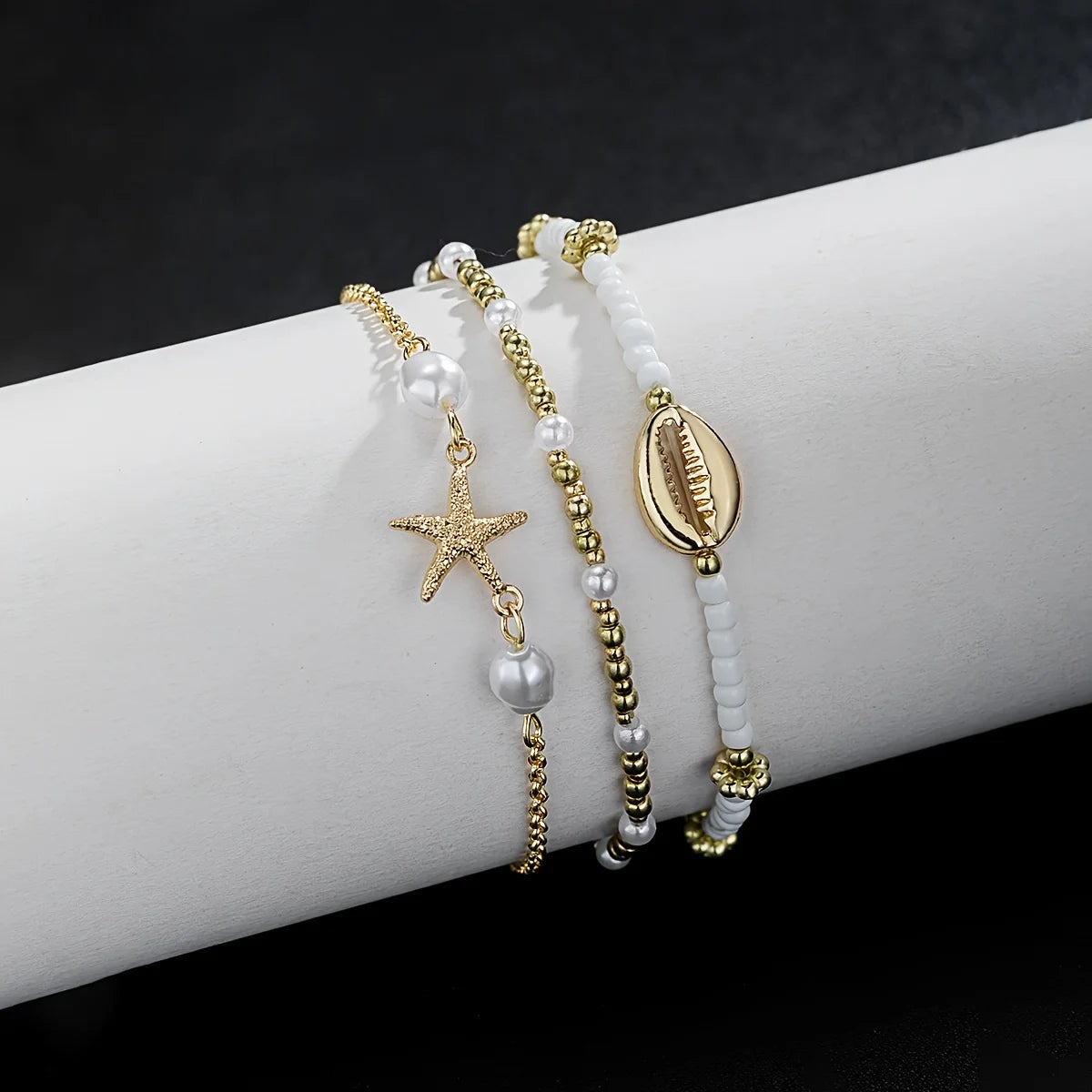 3 PCS Boho Starfish & Shell Ankle Bracelet