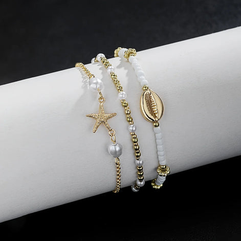 3 PCS Boho Starfish & Shell Ankle Bracelet