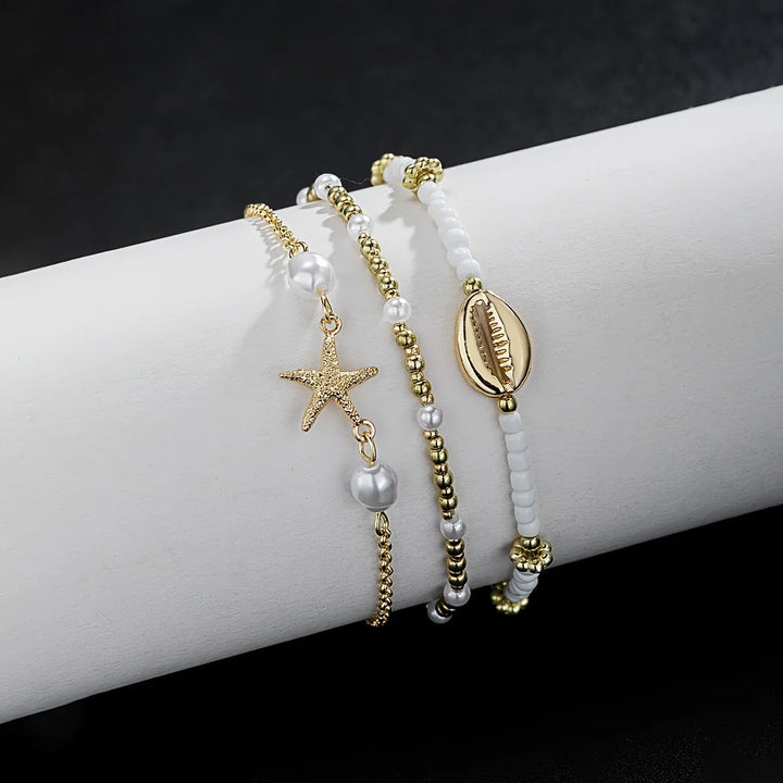 3 PCS Boho Starfish & Shell Ankle Bracelet