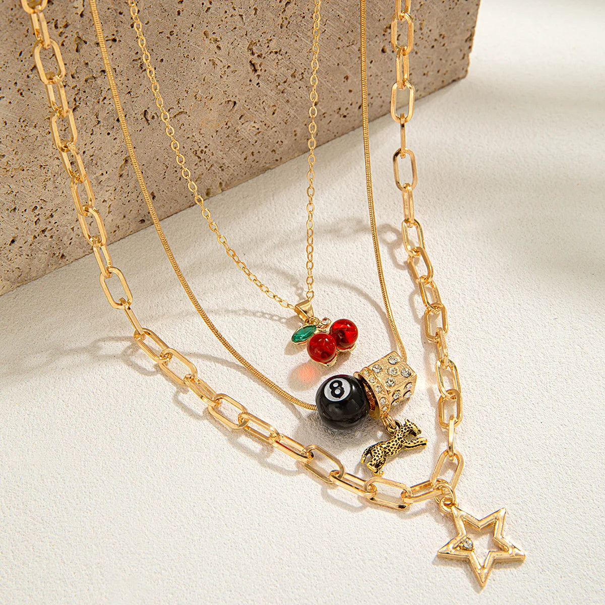 3 PCS Cherry Leopard 8 Ball Necklace
