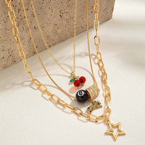 3 PCS Cherry Leopard 8 Ball Necklace
