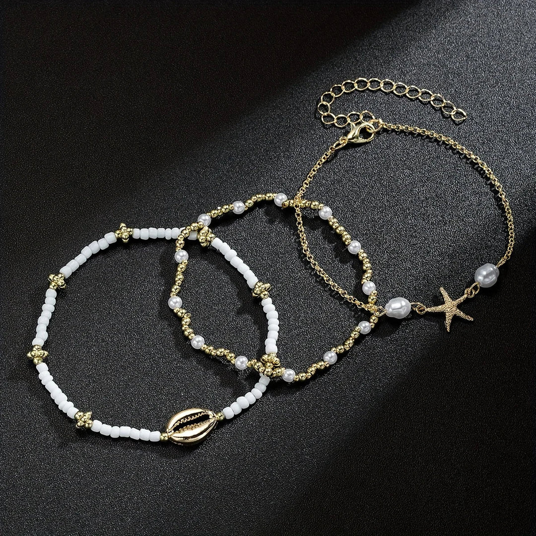 3 PCS Boho Starfish & Shell Ankle Bracelet