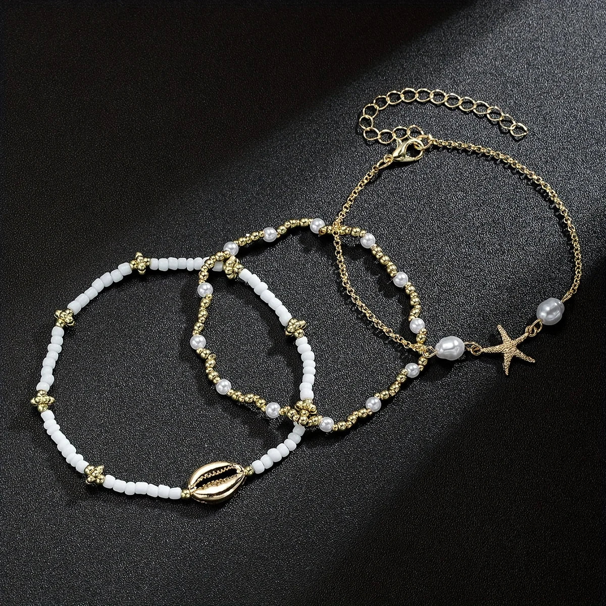 3 PCS Boho Starfish & Shell Ankle Bracelet