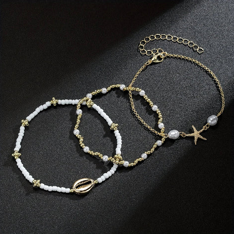 3 PCS Boho Starfish & Shell Ankle Bracelet