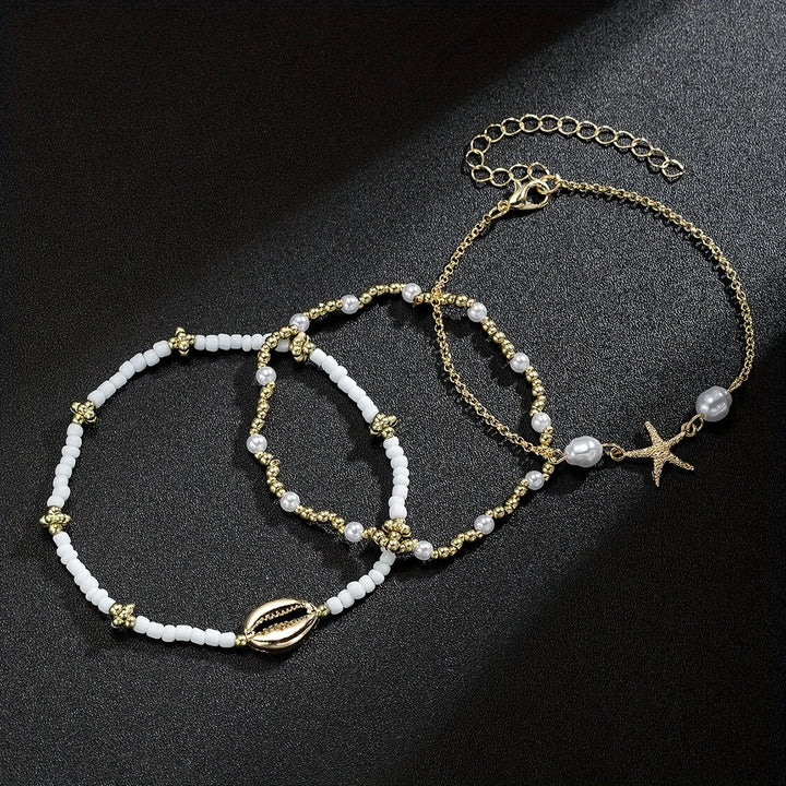 3 PCS Boho Starfish & Shell Ankle Bracelet