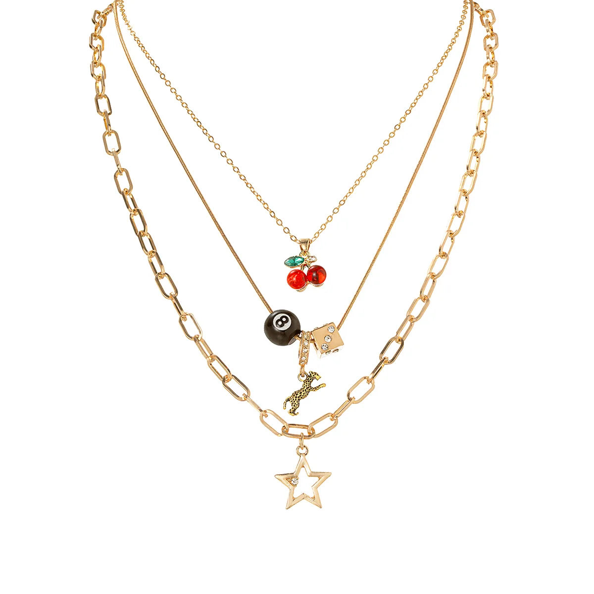 3 PCS Cherry Leopard 8 Ball Necklace