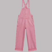 Adjustable strap detail on pink wide-leg overalls