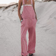 Pink Overalls – Wide Leg Distressed Denim Overalls