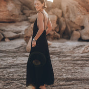 Black Maxi Dress – Slip Dress with V-Neck & Low Back