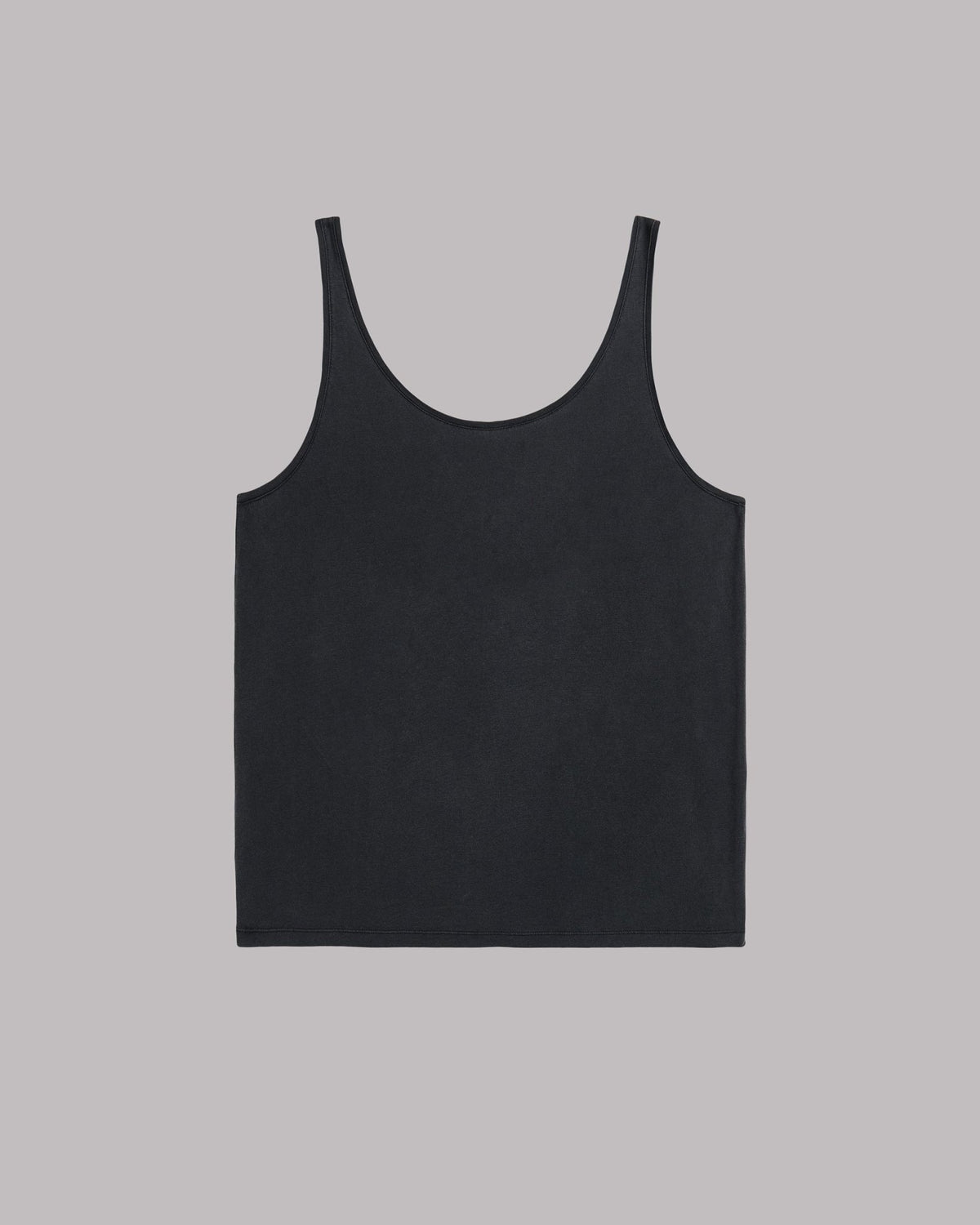 Dark tank top with low back detail, front view