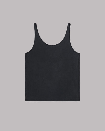 Dark tank top with low back detail, front view