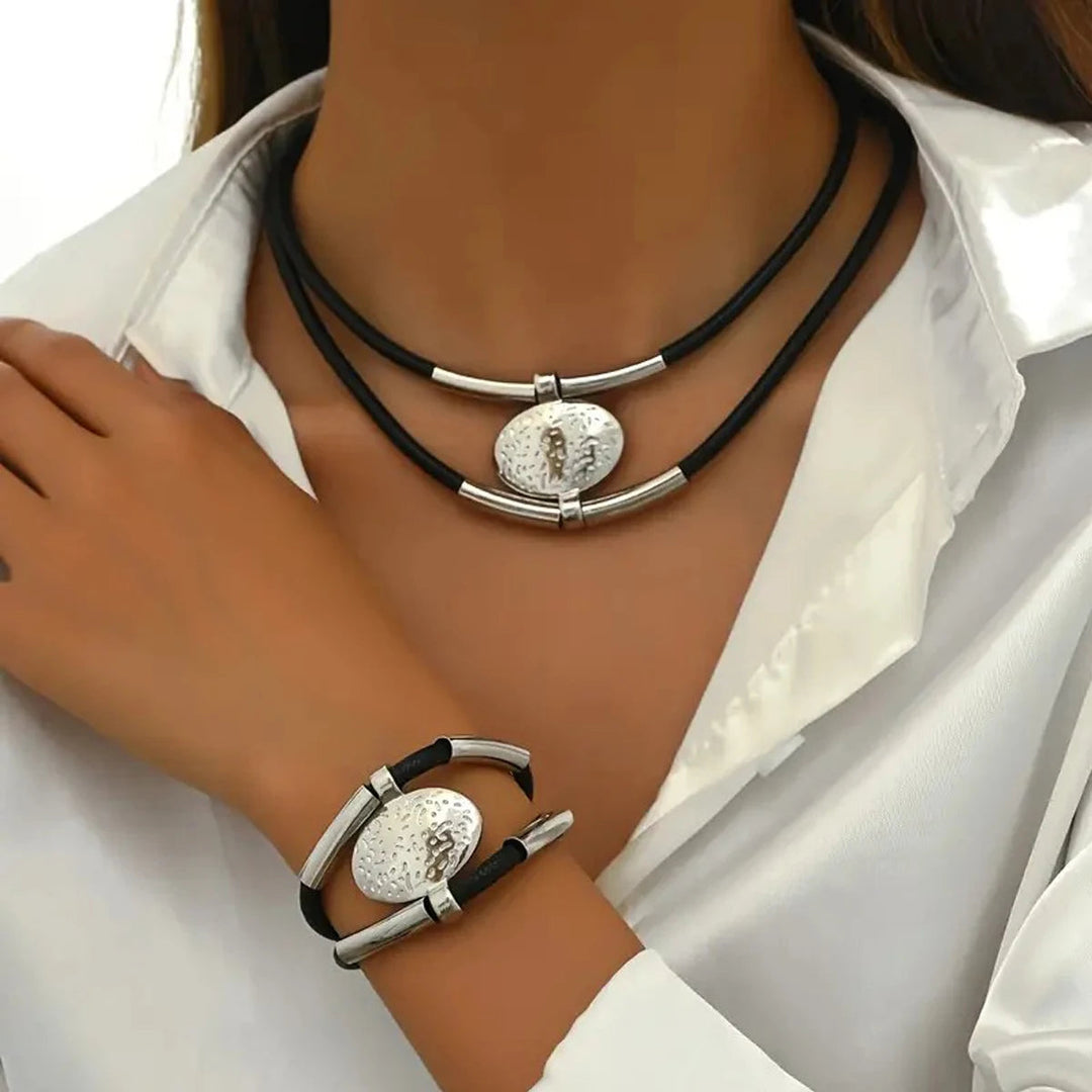 2 PCS Textured Gold Medallion Leather Set
