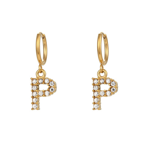 Crystal Letter Hoop Earrings