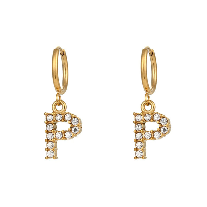 Crystal Letter Hoop Earrings