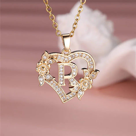 A-Z Flower Heart Necklace