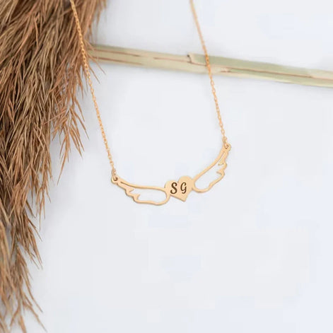 Angel Wing Initial Necklace