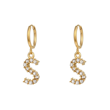 Crystal Letter Hoop Earrings