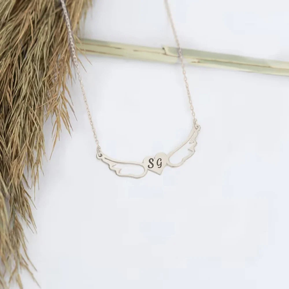 Angel Wing Initial Necklace
