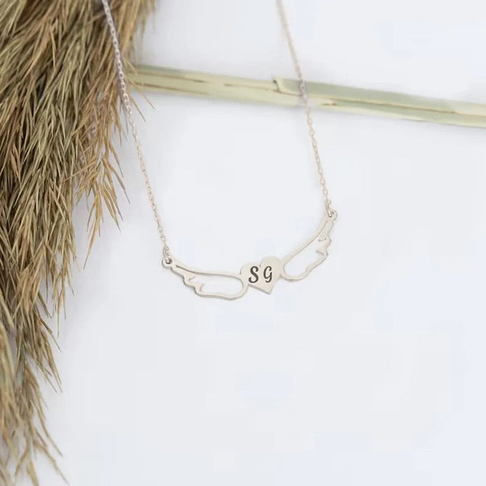 Angel Wing Initial Necklace