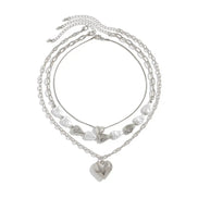 3 PCS Pearl Tassel Heart Choker Necklace