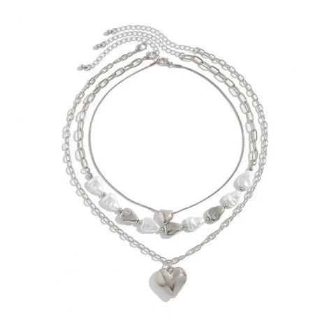 3 PCS Pearl Tassel Heart Choker Necklace