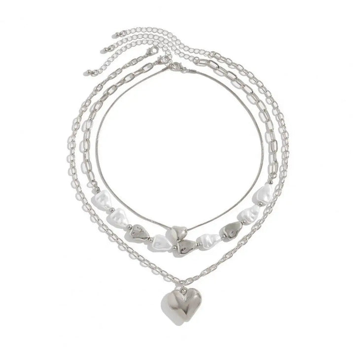 3 PCS Pearl Tassel Heart Choker Necklace