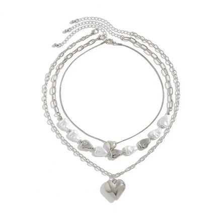 3 PCS Pearl Tassel Heart Choker Necklace