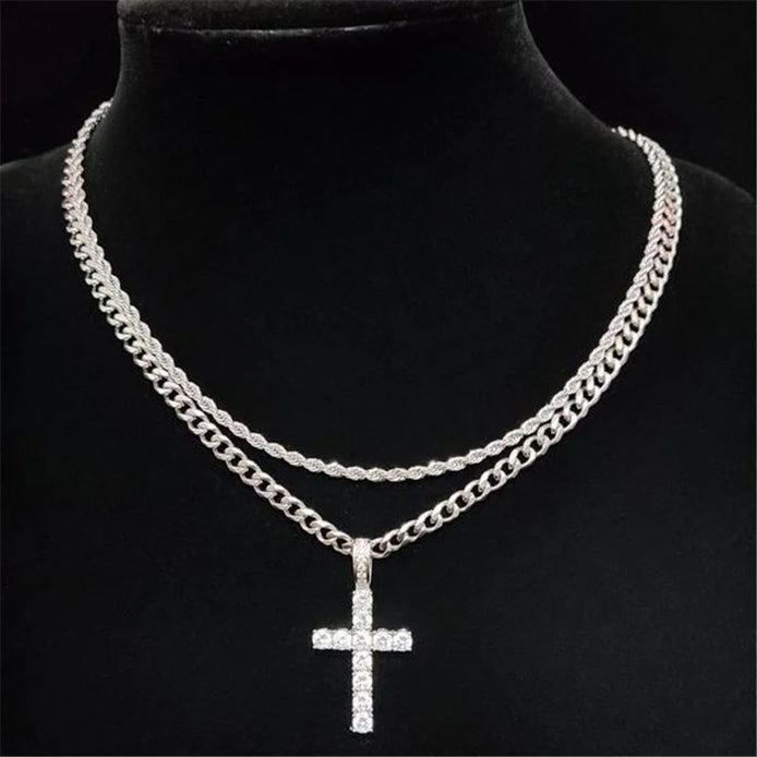 Double Row Cross Necklace