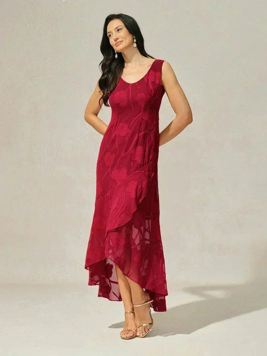 Floral Chiffon Evening Gown – Asymmetrical Hem