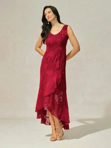 Floral Chiffon Evening Gown – Asymmetrical Hem