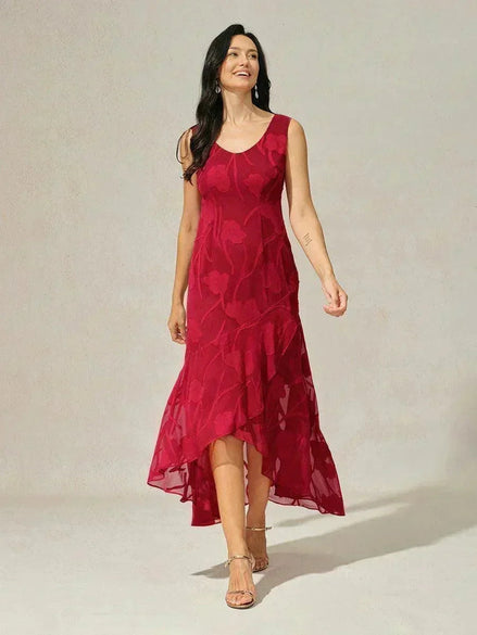 Floral Chiffon Evening Gown – Asymmetrical Hem