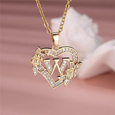 A-Z Flower Heart Necklace
