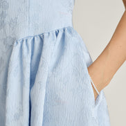 Blue Jacquard Pockets Slip Midi Dress