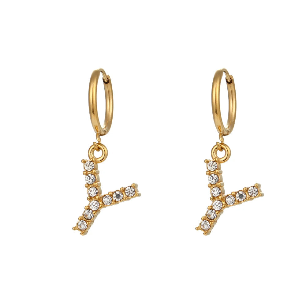 Crystal Letter Hoop Earrings