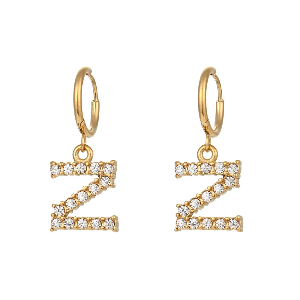 Crystal Letter Hoop Earrings